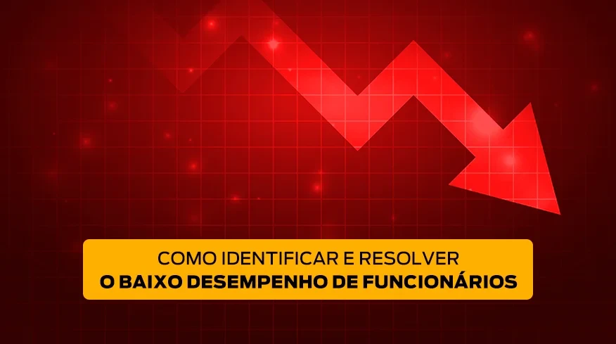 Seta vermelha em queda apontando o baixo desempenho de colaboradores de uma empresa.
